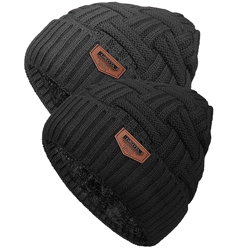 Loritta Men's Thick Warm Slouchy Beanie Skull Cap 2-Pack, One Size, Black & Gray