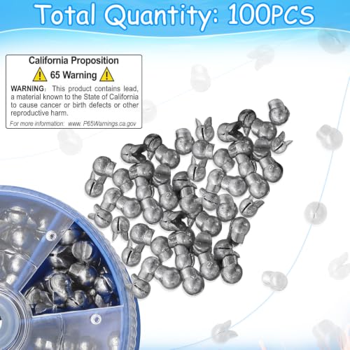 Split Shot Fishing Sinkers Assortment - 100pcs Duckbill Lead Weights