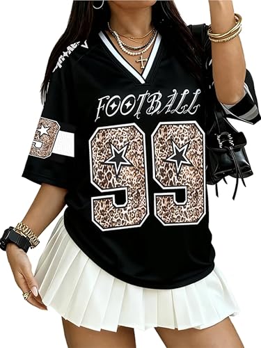 Y2K Oversized Football Jersey Shirt for Women - Large Black