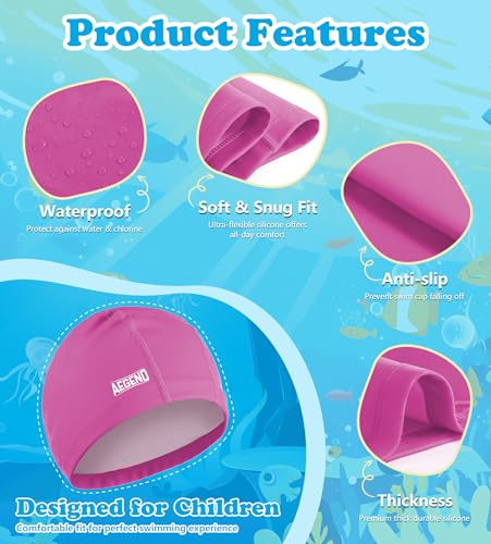 Kids Swim Cap - Purple Soft Fabric Hat for Long Hair, Ages 3-14