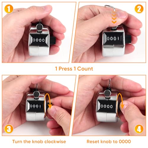 4-Digit Handheld Tally Counter - Durable Stainless Steel Clicker