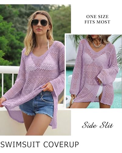 CoCozy Women's Crochet Bikini Cover Up - Split-Light Purple, Beach & Swimwear