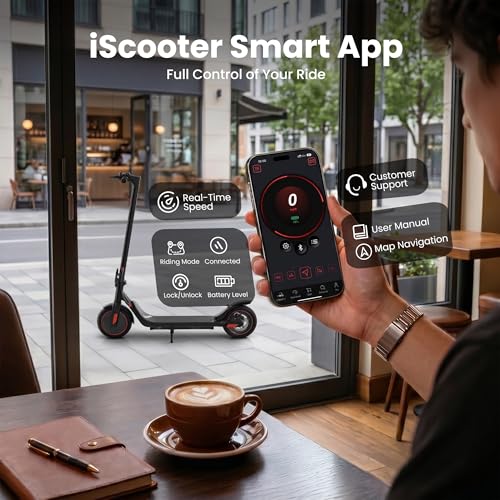 Foldable Electric Scooter for Adults - Smart App, Cruise Control, Carbon Black