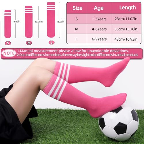 Kids Soccer Socks - 4 Pairs Knee High Athletic Socks - Black/Pink/White/Rose