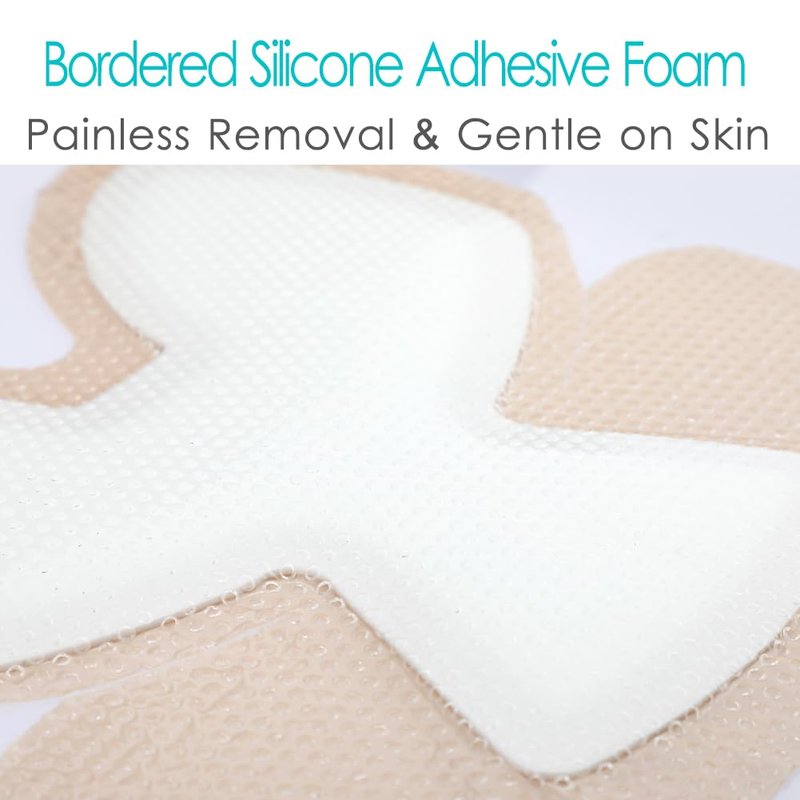 Heel Bordered Silicone Foam Dressing Waterproof Adhesive Sacral Bandages with Absorbent Padding for Elbow Wrist Foot Pressure Bed Sore Hip Knee Replacement Surgery 8.26"x8.26" 2 Pack
