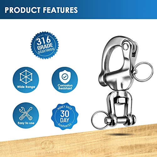 316 Stainless Steel Snap Shackle - 2-3/4 Inch, 2Pcs Quick Release