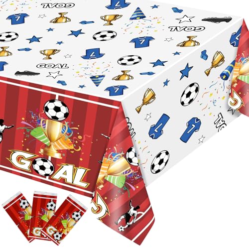 3 Pack Red Soccer Party Table Cloths - 108 x 54 Inches