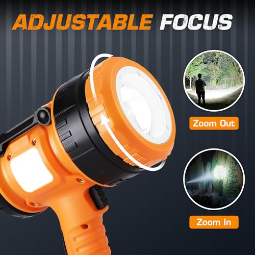 EverBrite Zoomable Rechargeable Spotlight with Foldable Stand, Handheld LED Spotlight Flashlight with 5 Modes, 600M Range, Spot Light for Hunting Boating Camping Hiking Outdoors Searching, 1200 Lumens