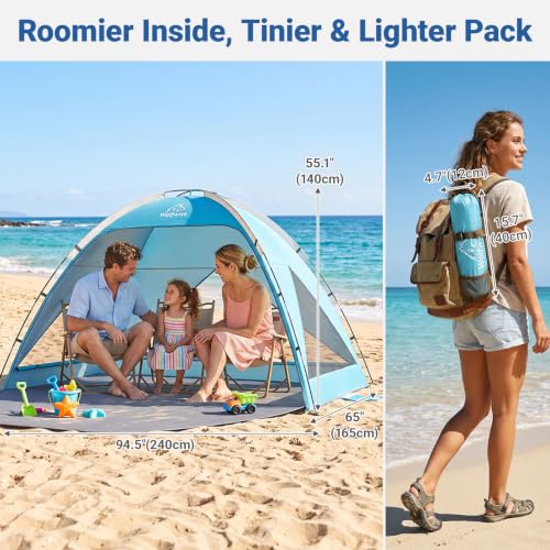 Portable Beach Tent Sun Shelter for 3-4 Person - Sky Blue