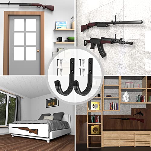 Horizontal Gun Rack for Wall - Metal Rifle Hangers, Black 2 Pair