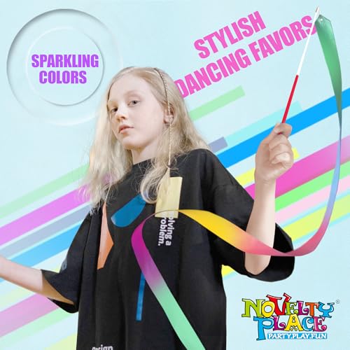 Dance Ribbons Streamers - 6.6Ft Rainbow Gymnastics Ribbon Wands - 2 Pack