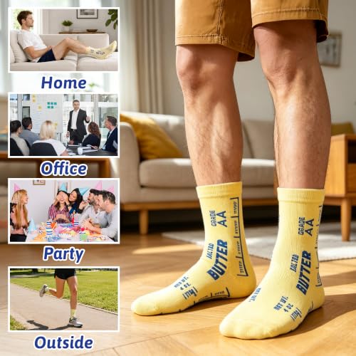 R.HORSE Butter Socks Blue, Funny Butter Graphic Crew Socks for Unisex