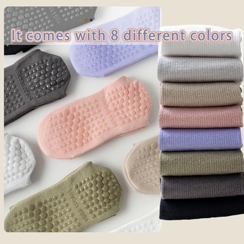 Anti-Slip Pilates Socks for Women - 8 Pairs of Grippy Workout Socks