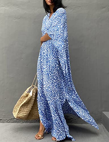 Bsubseach Leopard Blue Kaftan Beach Cover-Up Dress, One Size