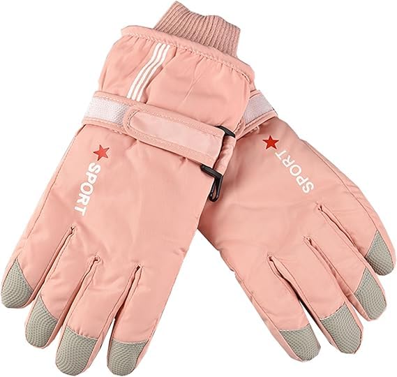 Kids Windproof Ski Gloves - Water-Repellent Mittens, 5-10 Years - Pink Star