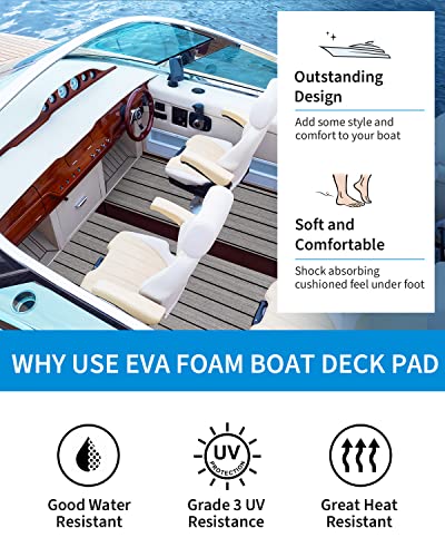 Non-Slip EVA Foam Boat Decking Sheet - Gray with Black Seam Lines - 48"L x 16.8"W