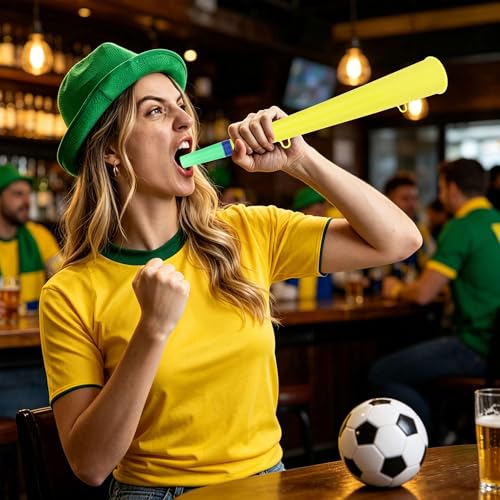 Soccer Vuvuzela Horn Set - 8 Loud Plastic Noise Makers with Lanyard - Variation A