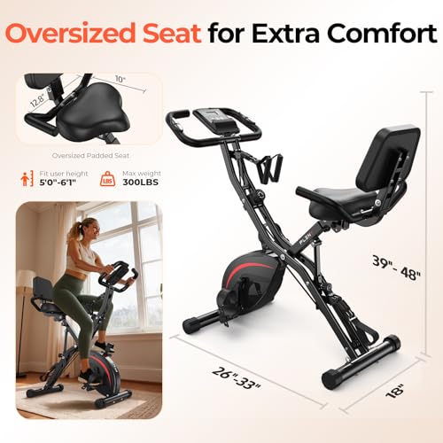 5-in-1 Folding Exercise Bike with Back Support Cushion - Black Red