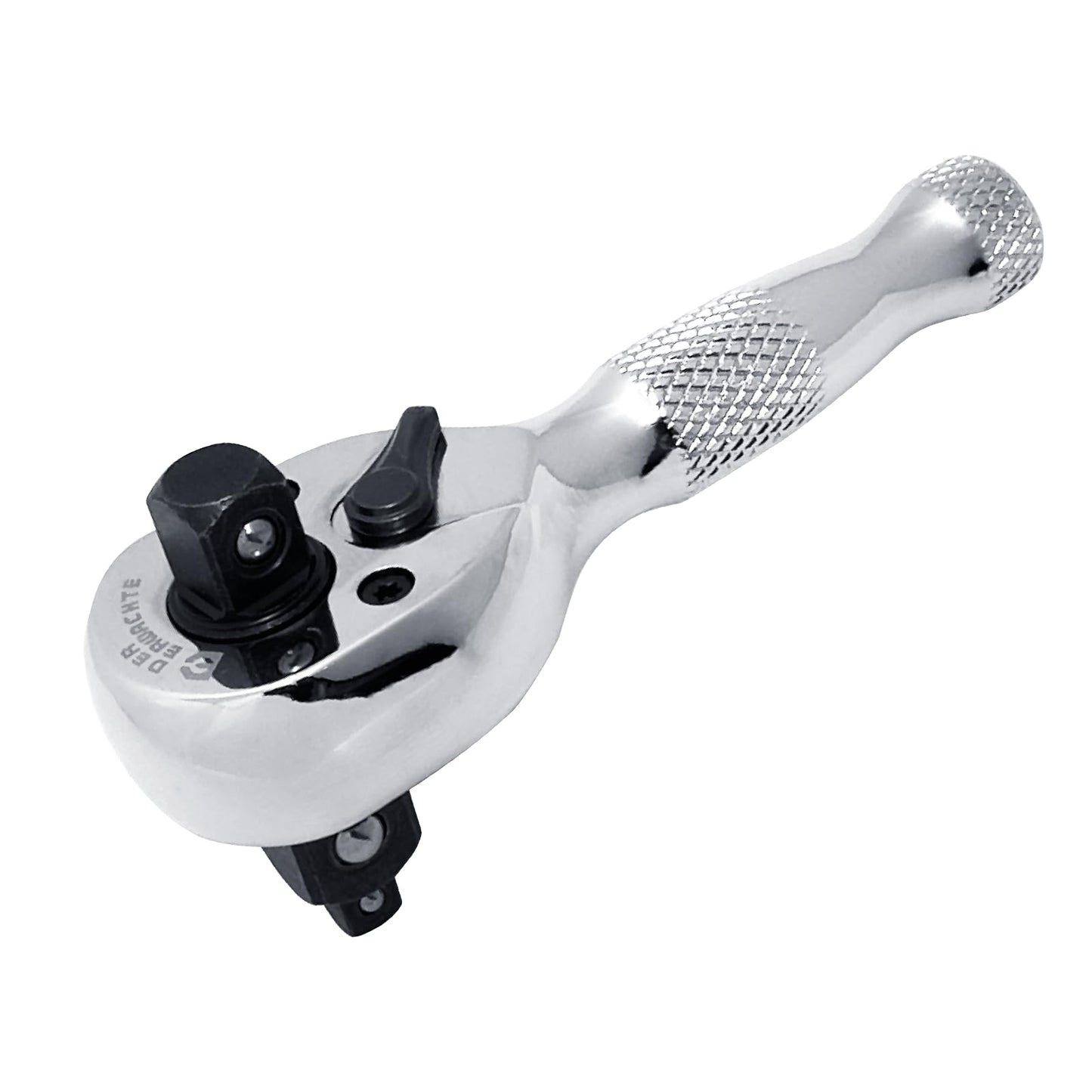 DER ERWACHTE 3-in-1 Stubby Ratchet Handle, 1/4 ", 3/8 ", 1/2" Drive Ratchet Wrench, 72-Tooth, Reversible Switch, Full-Polished Chrome Plating, Chromium Vanadium Steel