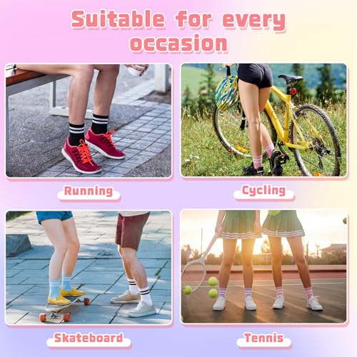 Breathable Cotton Retro Striped Crew Socks for Women - Black, White, Purple, Blue, Pink