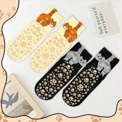 Pilates Grip Socks for Women - Ruffle Non-Slip Dance Socks - One Size Black+Beige