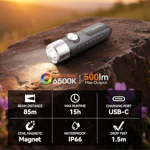 Grey TUNENGE S11-T Rechargeable Keychain Flashlight 500Lm, 4 Pack