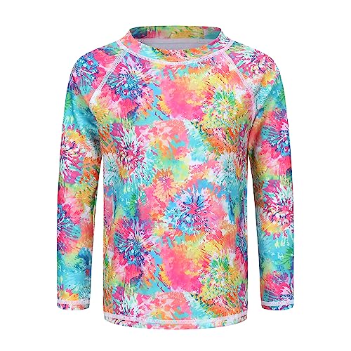 Girls Long Sleeve Rash Guard Swim Shirt - UPF 50+, 8-10 Years Blossom Tie Dye