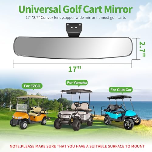 Universal Adjustable Golf Cart Rear View Mirror - 16.5" Wide Angle, Single Bracket