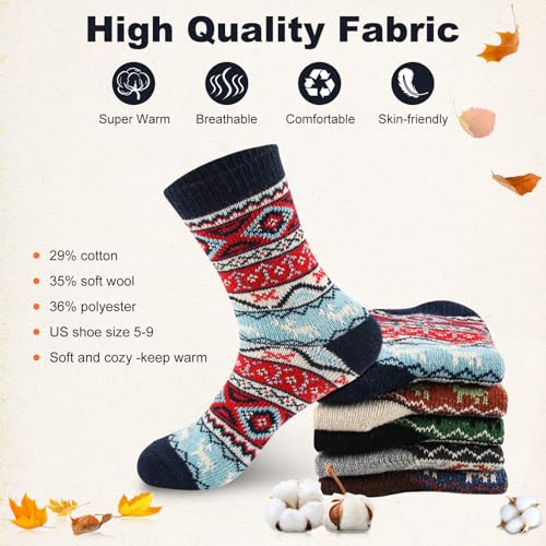 Cozy Wool Socks for Women - 5 Pairs, Multicolor - Gift Idea
