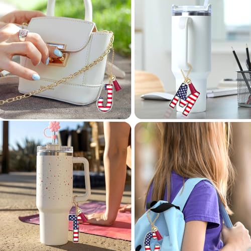 Letter A-Z Water Bottle Charm for Tumblers - American Flag R