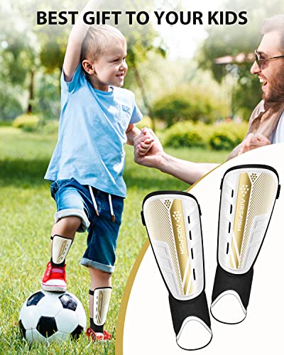 AirsFish Kids Soccer Shin Guards White+Gold Small CE Certified Protective Gear