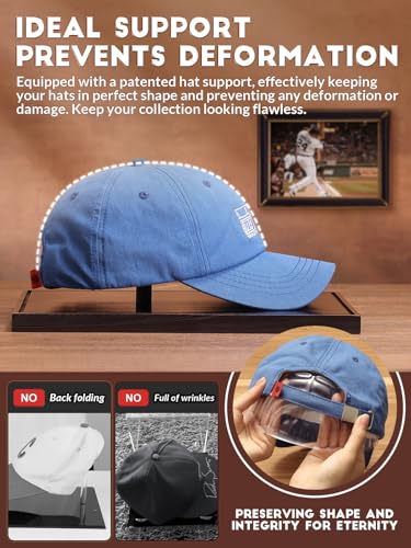 Clear Acrylic Baseball Cap Display Case with Wood Base
