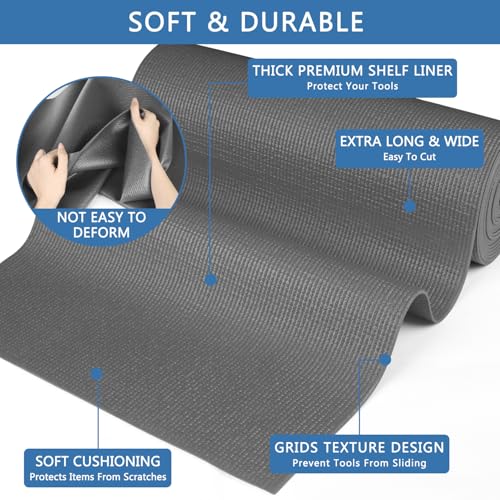 HooTown Gray Foam Toolbox Drawer Liner 16" W x 72" L Non-Slip Soundproof