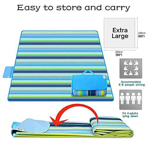 LRUUIDDE Large 80x60 Inch Waterproof Sandproof Beach Blanket - Blue / 5'x6'8"