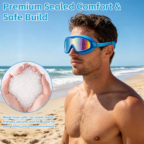 Fpxnb Gray & Blue Wide View Anti-Fog Swim Goggles - UV Protection, No Leakage, Adult Indoor & Outdoor