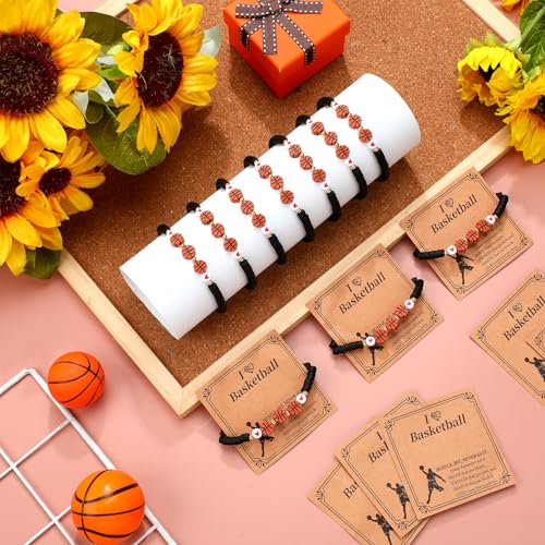 Basketball Bracelets Gift Set - 20 Bead Bracelets with Inspirational Cards - Black