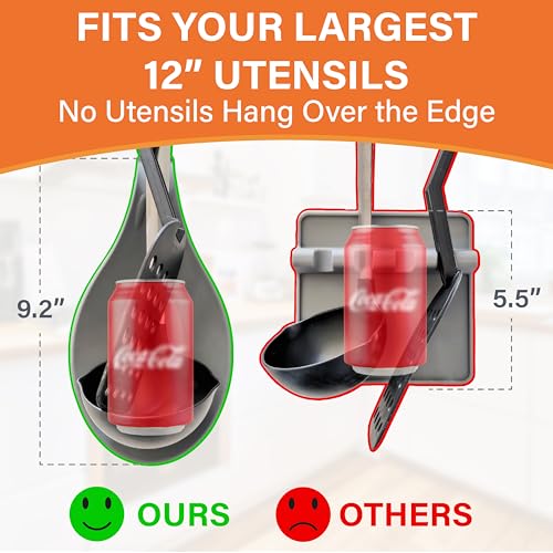 Silicone Spoon Rest Set - 2 XL 9.2 Inch Utensil Holders - Cool Gray