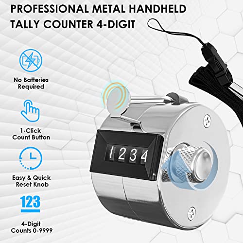 4-Digit Handheld Tally Counter - Durable Metal Mechanical Clicker - 1 Pack