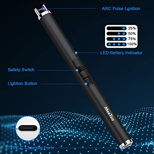 Rechargeable Electric Lighter for Candles - USB Type-C, Black