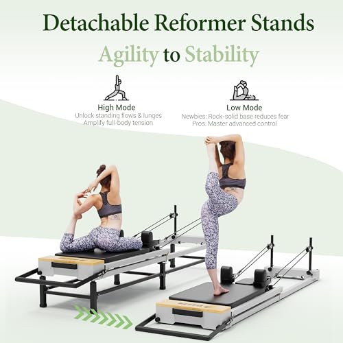 86" Foldable Pilates Reformer Machine - Adjustable Heights, Black
