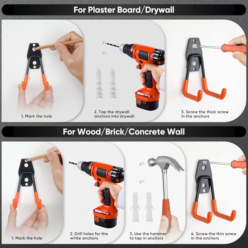 Nacial 16 Pack Garage Hooks Heavy Duty, Utility Steel Garage Storage Hook with 2 Storage Straps, Utility Garage Wall Mount Hooks for Hanging Bike, Ladder and Garden Tools, Perfect for Father Day Gifts