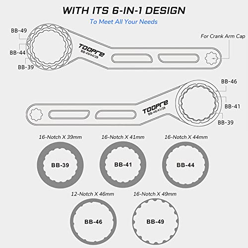 KIEVODE 6-in-1 Bike Bottom Bracket Tool for 39-49mm Cranks & Notch Sizes