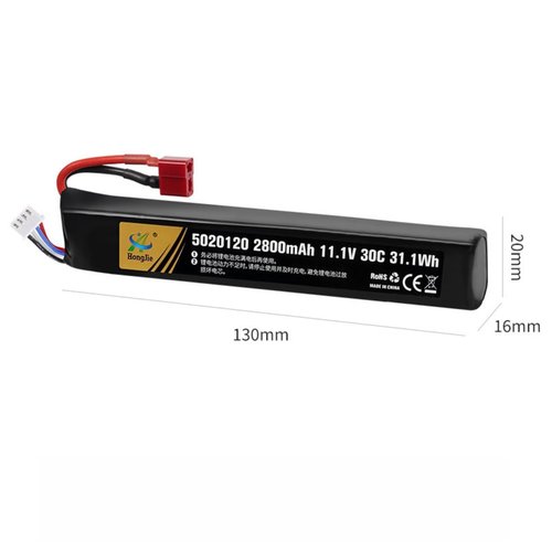 Itexkun 11.1V 2800mAh Airsoft Stick Battery T Plug LiPo Battery 3S 30C Pack for Airsoft Guns AK47,MP5K,MP5,Scar,M249,AUG,AEG