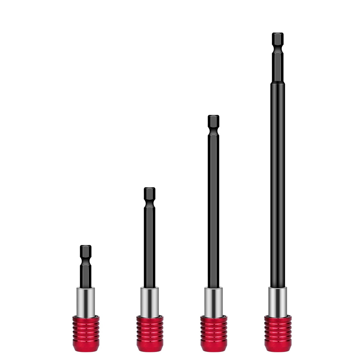 4 PCS Drill Bit Extension, 1/4" Hex Magnetic Drill Extension Bit Holder, Drill Extension for Impact Driver, 2", 4", 6", 12" Length, Durable Cr-V Steel, Perfect for Screws, Nuts and Drill Sockets