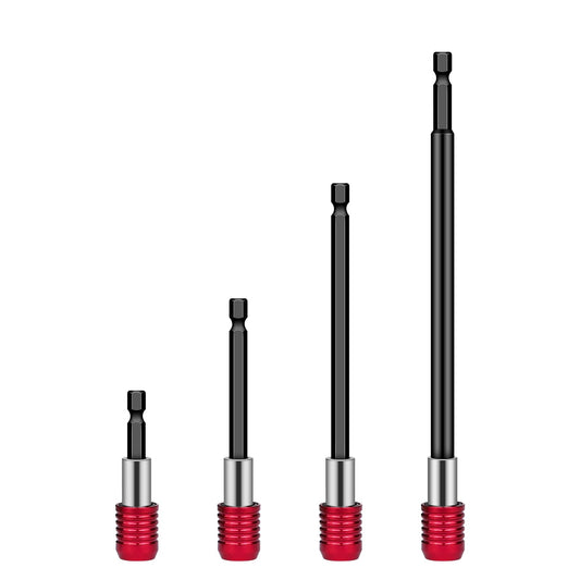 4 PCS Drill Bit Extension, 1/4" Hex Magnetic Drill Extension Bit Holder, Drill Extension for Impact Driver, 2", 4", 6", 12" Length, Durable Cr-V Steel, Perfect for Screws, Nuts and Drill Sockets