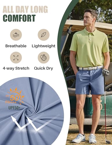 PULI Men's Waterproof Golf Shorts 5'' Inseam, Quick Dry, Breathable, Dutch Blue, 32W x 5L