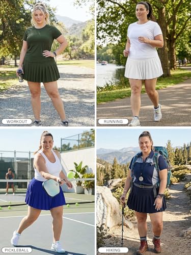 Moon Wood Women's Plus Size White Pleated Tennis Skirt with Shorts XX-Large High Waist Athletic Golf Skort