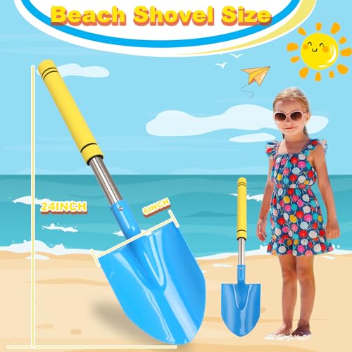 Frebuta Yellow Heavy Duty Beach Shovel 26in 3-Piece Sand Digging Set