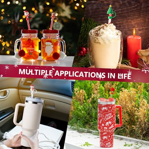 Christmas Silicone Straw Caps - 10mm Reusable Dust-Proof Toppers