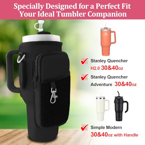 Black Stanley 30oz/40oz Tumbler Carrier Bag with Phone & Pockets, Adjustable Strap